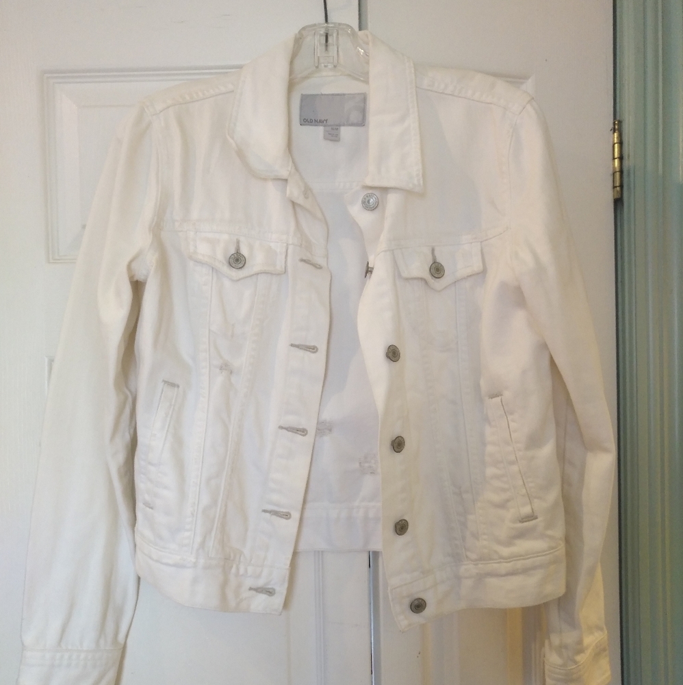 Old Navy Distressed White Jean Jacket